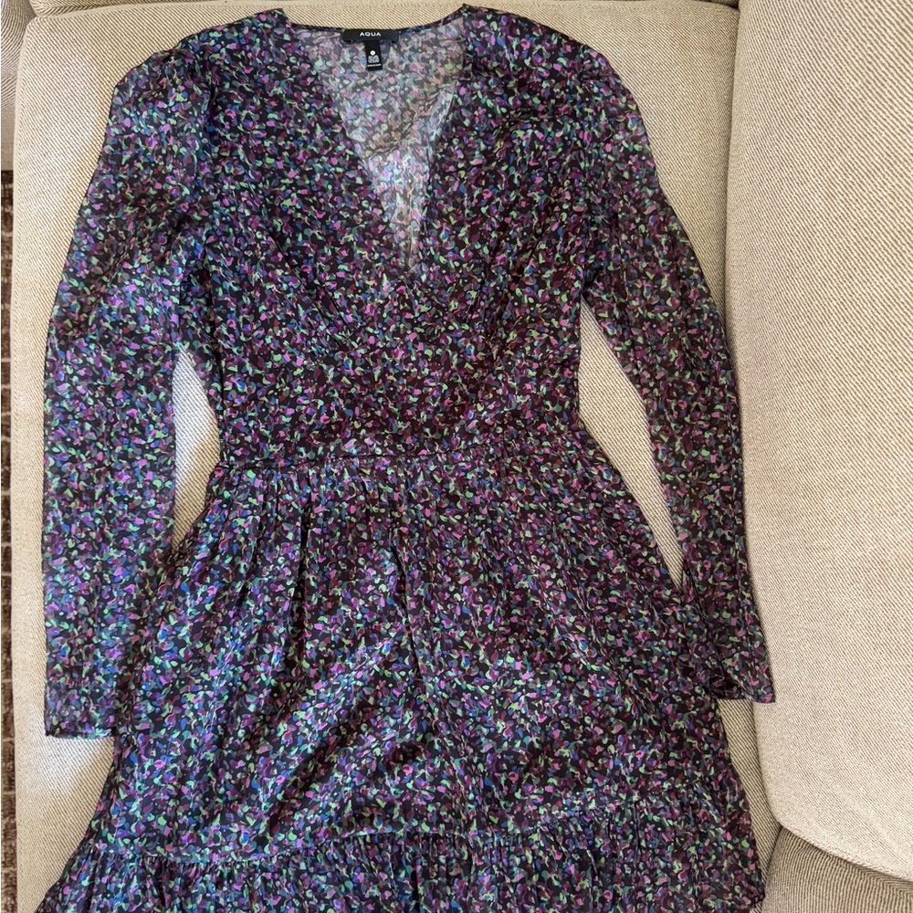 Aqua V-Neck Dress - Purple and Green